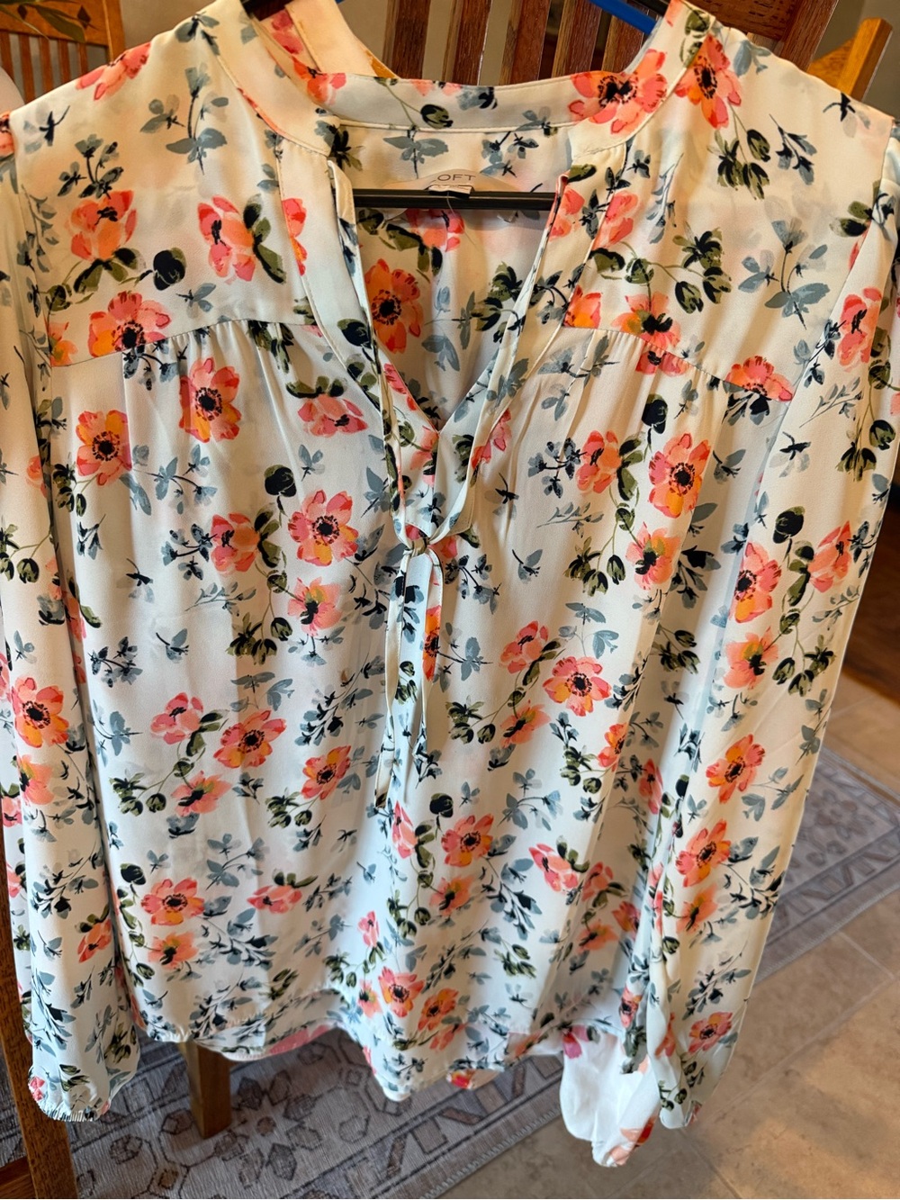 LOFT Cream Blouse with Pink/Coral Floral Print